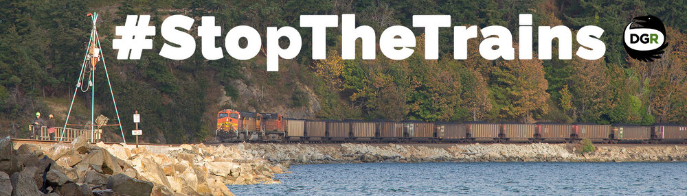 #StopTheTrains blockade direct action Banner